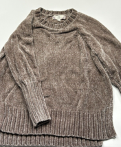 Pink Rose Chenille Sweater Womens Size Medium Long Sleeve Crewneck Light Brown - £11.18 GBP