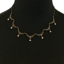 LIZ PALACIOS crystal &amp; pearl drop necklace - vintage Art Deco style delicate 17&quot; - £35.35 GBP