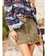 Altar&#39;d State Suave Suede Button Mini Skirt Light Brown Stone Pocket XS ... - €23,26 EUR