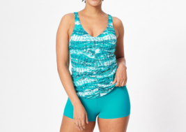 Kim Gravel Swimsuits All V-Neck Shirred Top Short Set- Tie Dye Waves, Regular 14 - £23.73 GBP