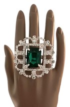 Forest Green &amp; Clear Crystals Adjustable Statement Cocktail Party Stage ... - $14.90