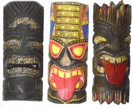 APRIXIATE Set of 3 Polynesian Hawaiian Tiki Bar Style Wall Masks 12 inches Islan - $34.64