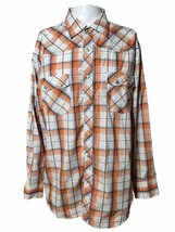 Wild West Mens Western Shirt XL Cowboy Pearl Snap Orange Plaid - AC - £17.77 GBP