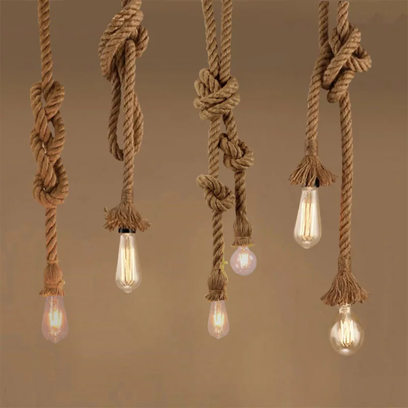 Eads vintage hemp rope pendant light retro loft hanging lamp indoor lighting decoration thumb200