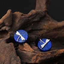 Elegant, 925 Sterling Silver + Blue Lapis Lazilui, Dragonfly Theme Stud Earrings - £24.76 GBP