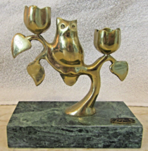 Bijan Signed Brass Sculpture on Marble Base Owl in Tulip Tree Candle Holder  - £92.67 GBP