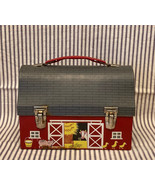 Vintage American Thermos Products Co metal dome lunchbox red barn open d... - €38,81 EUR