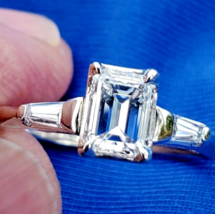 Earth mined Diamond Emerald Cut Deco Engagement Ring 14k Gold Vintage Solitaire - £5,629.26 GBP