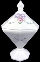 Westmoreland Milk Glass HP Roses Bows Forget Me Nots 8&quot;t Octagon Covered Candy - £35.54 GBP