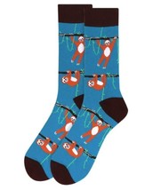 Men&#39;s Blue Sloth Hanging Mammal Animal Novelty Crew Dress Socks - $21.14