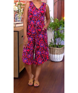 AnyBody Cozy Knit Luxe V-Neck Gaucho Jumpsuit- HIBISCUS FLORAL, PETITE XL - £22.10 GBP