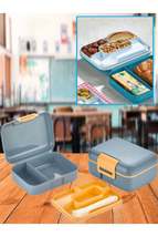 Blue 2-Layer Compartment Lockable Lunch Box and Spoon Set Snack Bread Storage Co - £11.99 GBP