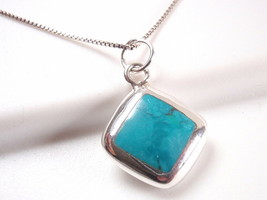 Reversible Blue Green Turquoise and Mother of Pearl 925 Sterling Silver Pendant - £15.81 GBP