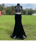 Vintage 90s Dress B Darlin Mermaid Gown Black Velvet Diamonds Pearl Prom Dress S - $232.82