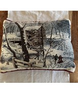 Winter -Grist Mill, Frozen Pond, Skaters, By Glyndia Turley, Tapestry Pi... - $13.10
