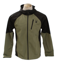 Spyder Men&#39;s L  Green Black Full Zip Hooded Soft Shell Jacket - £111.59 GBP