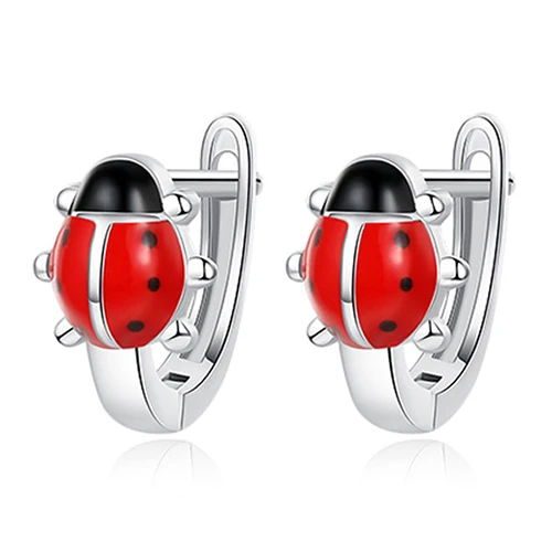 Christmas Gift 925 Sterling Silver Animal Ladybug Earrings for Child Red Enamel  - £20.22 GBP