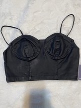 Black Vegan Faux Leather Bralette Wireless Bustier Bra Capri M Sexy Top Clubwear - £18.19 GBP