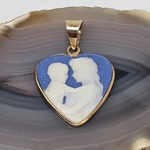 Michael Anthony 10 K Yellow Gold Blue White Cameo Heart Pendant Mother &amp; Child - $79.95