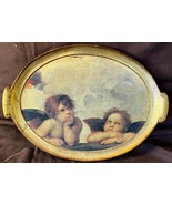 Italian Italy Serving Tray Wood Gold Tone Painted Angels Puttis Print It... - $69.51 CAD