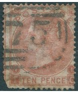 Great Britain 1867 SG112 10d red-brown QV CTTC plate 1 short corner FU (... - $189.01