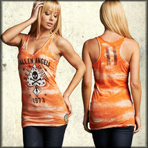 Affliction AC Fallen Angels Skull Spade Women Racer Tank Top Orange Tie ... - £43.27 GBP