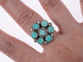 Vintage Zuni carved turquoise cluster ring sterling - £104.87 GBP