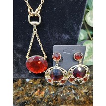 Lady Fashion Gold-plated Red Zircon Pendant Necklace Set - $19.80