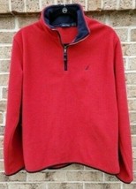 Nautica Fleece Pullover Small Mens Red Navy Blue Long Sleeve 1/4 Zip Fleece Top - £13.07 GBP