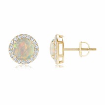 Natural Opal Earrings with Diamond Halo for Women in 14K Gold (Grade-AAAA , 6MM) - £991.13 GBP