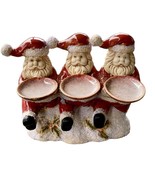 Ceramic Santa Trio Holding Dish Figurine Can Can Kicks Glitter Candles O... - $266.62 MXN