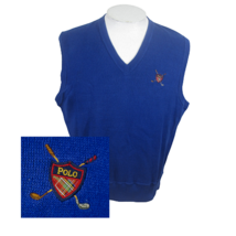 Polo Ralph Lauren Vtg men sweater vest L 23 p2p blue v neck pullover Gol... - £23.25 GBP