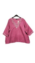 Avenue Top Womens Plus Size 26 28 Purple Embellished Linen Tunic Lightwe... - $14.85