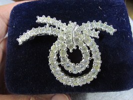 &quot;&quot;SILVER TONE WITH CLEAR RHINESTONES - BOW SHAPE&quot;&quot; - VINTAGE BROOCH - NA... - $8.89