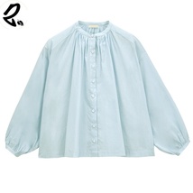 Niche design women&#39;s long-sleeved cotton pleated shirt - $39.99