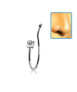 Sterling Silver illusion Faux Nose Bone Ring Clip with a Clear Crystal a... - £7.82 GBP