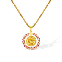 Design Round Hollow Pendant Snake Titanium Steel Necklace For Women - £11.99 GBP