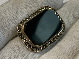 Vtg Sterling Silver Brooch 8.73g Fine Jewelry Black Stone Marcasite Pin - £31.61 GBP