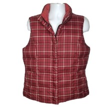 Eddie Bauer Goose Down Puffy Vest Jacket Womens Large Red Black Plaid Qu... - £17.12 GBP