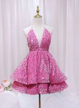 Sparkly Prom Dresses Mini Length Pink Homecoming Dresses Birthday Party Dresses - £119.03 GBP