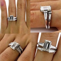 3.75ct Emerald Cut Diamond Simulated 14k White Gold Engagemen Ring Set Size 5 - $252.99