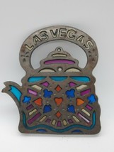 Vintage Las Vegas Iron Teapot Kettle Stained Glass Trivet New Open Box - £7.93 GBP