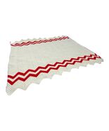 Hand Crocheted Chevron Throw Blanket Cream Red Zigzag Afghan 57 x 47 - $37.80