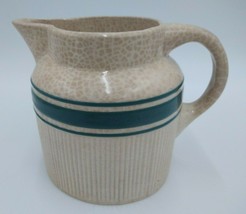 Early Hull Art Pottery Green Banded Stoneware Milk Pitcher Yellow Ware - £42.48 GBP