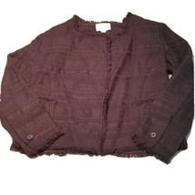 Ann Taylor LOFT Knit Open Front Mid Length Sweater Blazer Purple/Black S... - $28.49