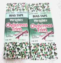 Vintage Lot 2 Christmas Wrights Bias Tape White with Green Holly &amp; Red B... - £9.70 GBP
