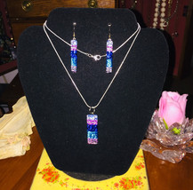 Iridescent Dichroic Art Glass Jewelry Set Pendant and Earrings - £46.90 GBP