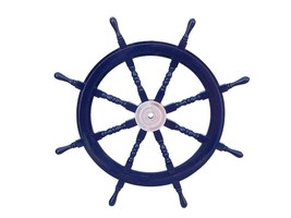 Deluxe Class Dark Blue Wood and Chrome Decorative Ship Steering Wheel - £111.78 GBP
