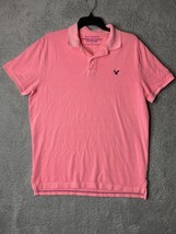 American Eagle Polo Shirt Mens Large Pink Athletic Fit Logo Short Sleeve - $9.41