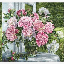 BloomCraft: Window Peonies Cross-Stitch Kit - A Floral Delight for Creative Soul - $181.12